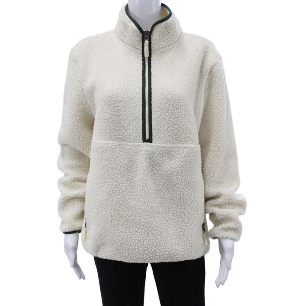 Splits 59 Women Pullover Sherpa Fleece Zip High Neck Ivory Sweatshirt Size L